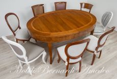 Tavolo ovale classico legno massello intarsio 180x130 con prolunghe 09